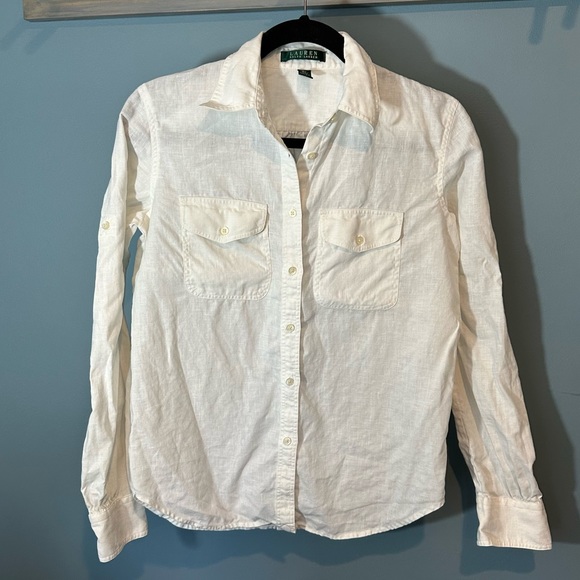 Lauren Ralph Lauren Tops - Lauren Ralph Lauren Cream 100% Linen Button-Up Long Sleeve